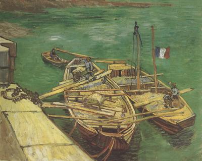 Vincent Van Gogh Quay with Men Unloading Sand Barges (nn04) Sweden oil painting art